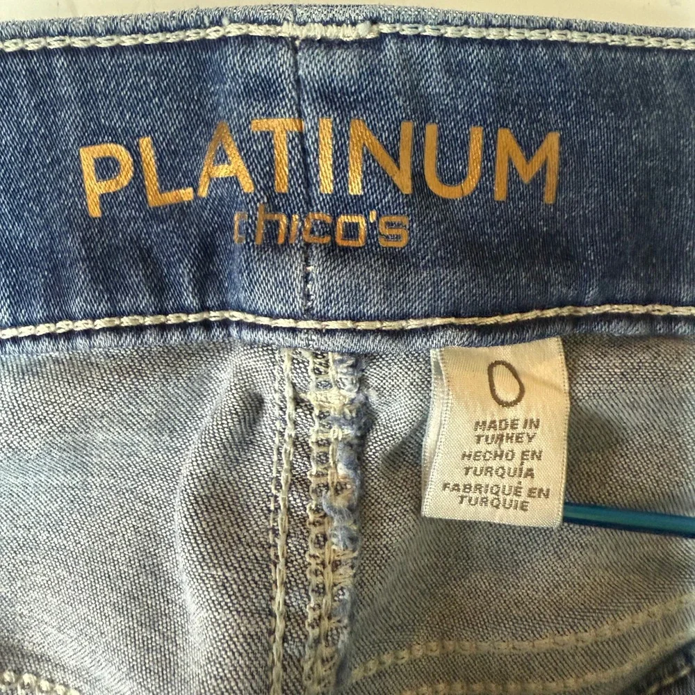 Chicos Jeans 0 Womens 8‎ Blue Platinum Cotton Stretch Denim Slim Fit Pull On